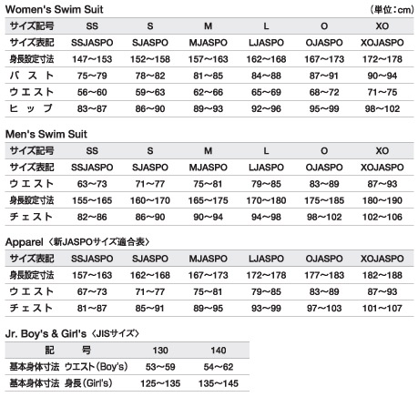 各メーカーサイズ表 - スポーツジュエン Yahoo!店 - 通販 - Yahoo