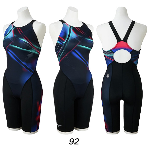 Mizuno 競泳水着 黒/グレー ストライプ MIZUNO（ミズノ） レディース 競泳水着 WA承認 ハーフスーツ